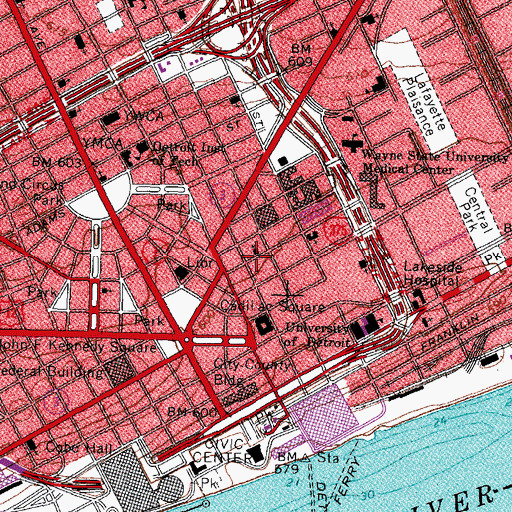 Topographic Map of Second Baptist Church of Detroit, MI