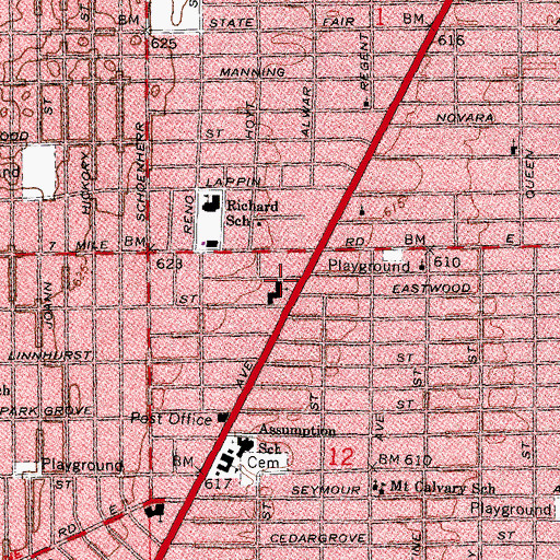 Topographic Map of Second Chapel Hill Missionary Baptist Church East, MI