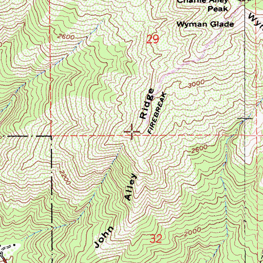 Topographic Map of John Alley Ridge, CA