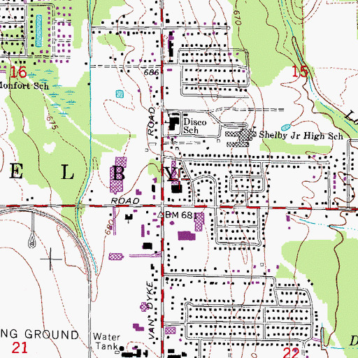 Topographic Map of Shelby Square Shopping Center, MI