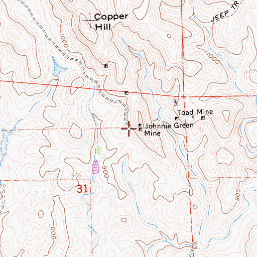Topographic Map of Johnnie Green Mine, CA