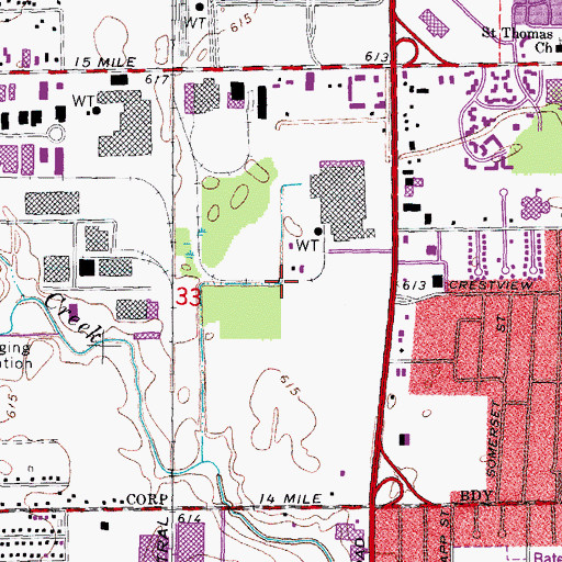 Topographic Map of Shops at Sterling Ponds Shopping Center, MI