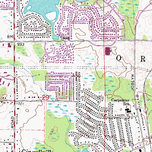Topographic Map of Shops on Waldon Pond Shopping Center, MI