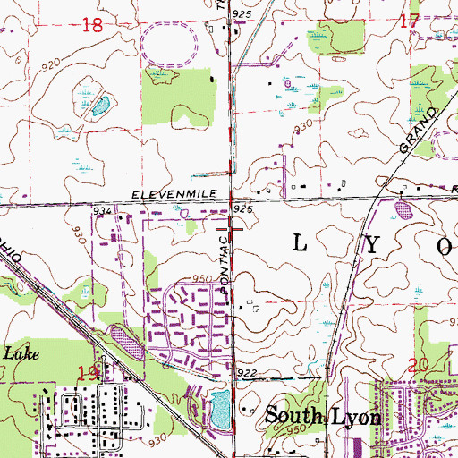 Topographic Map of South Lyon Adult and Alternative High School, MI