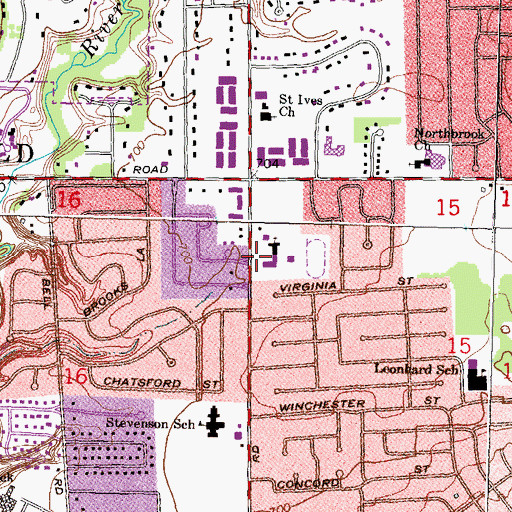 Topographic Map of Southfield Christian School, MI