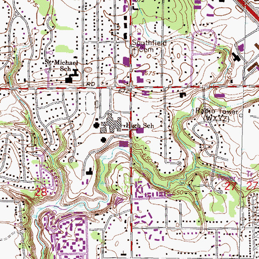 Topographic Map of Southfield High School, MI