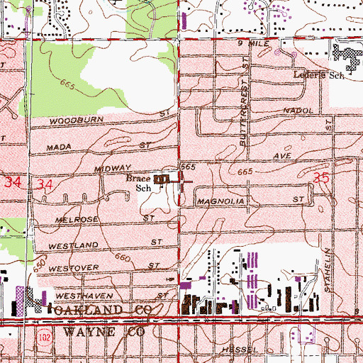 Topographic Map of Southfield Regional Academic Campus, MI