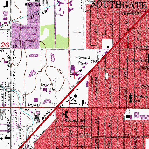 Topographic Map of Southgate Civic Center, MI