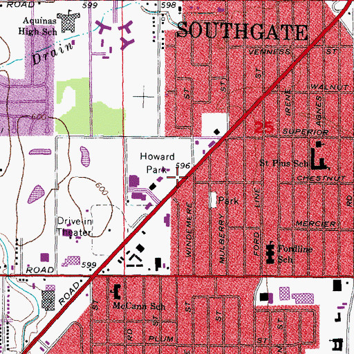 Topographic Map of Southgate Courthouse, MI