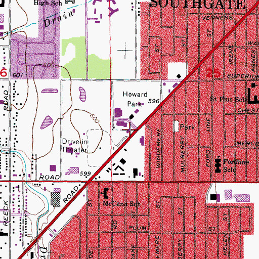 Topographic Map of Southgate Fire Department, MI
