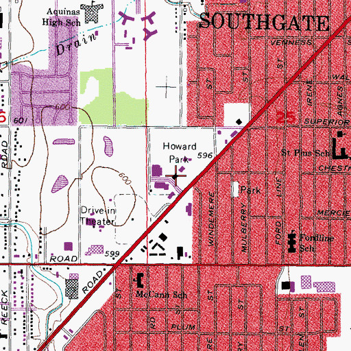 Topographic Map of Southgate Library, MI