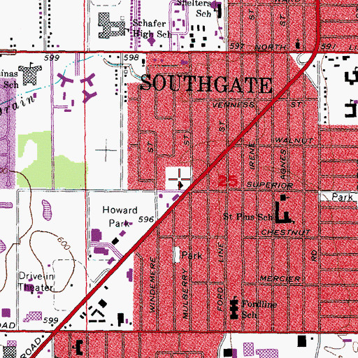 Topographic Map of Southgate Post Office, MI