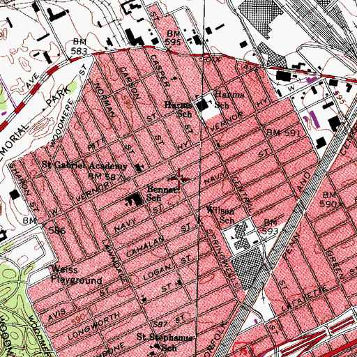 Topographic Map of Springwells Baptist Church, MI