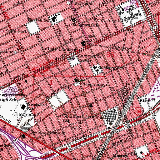 Topographic Map of Starr of Zion Missionary Baptist Church, MI