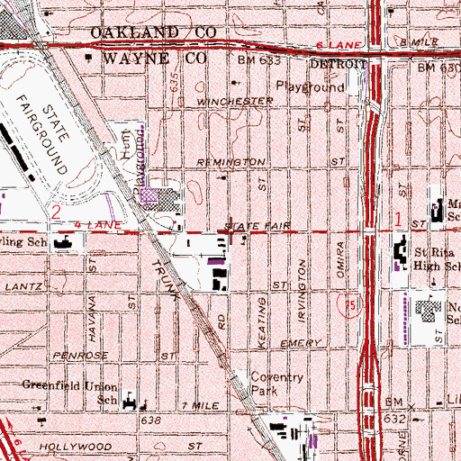 Topographic Map of State Fair Avenue Church of God, MI
