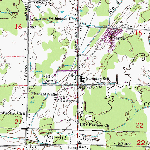 Topographic Map of Sumpter Township Hall, MI