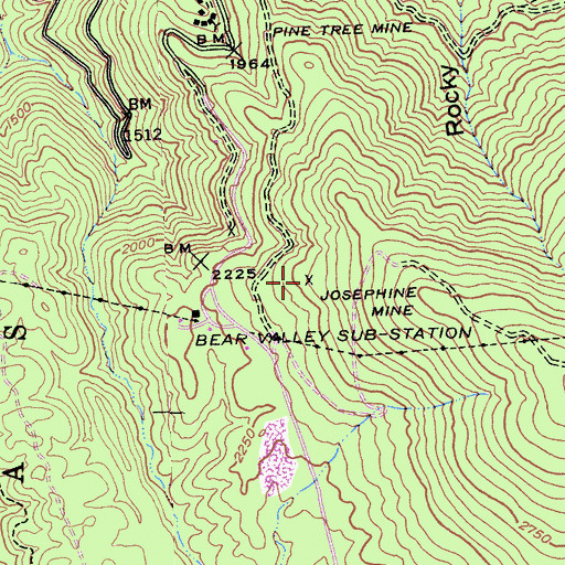 Topographic Map of Josephine Mine, CA