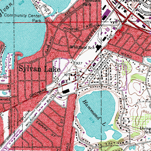 Topographic Map of Sylvan Lake City Hall, MI