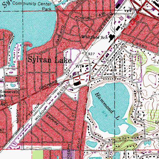 Topographic Map of Sylvan Shopping Center, MI
