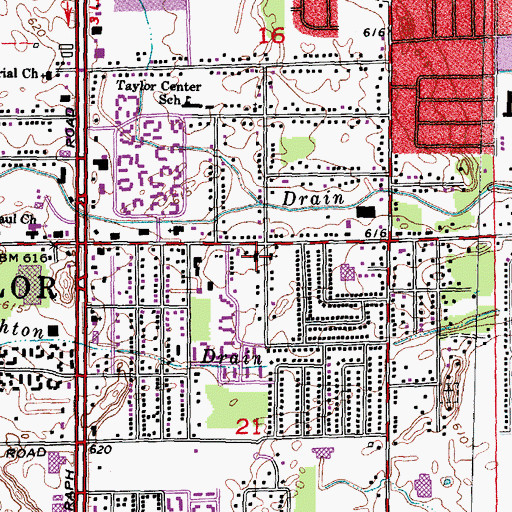 Topographic Map of Taylor Fire Department Station 1 Headquarters, MI