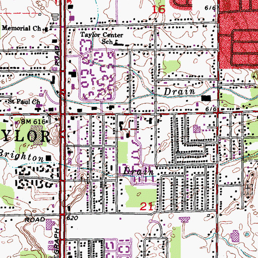Topographic Map of Taylor Police Department, MI