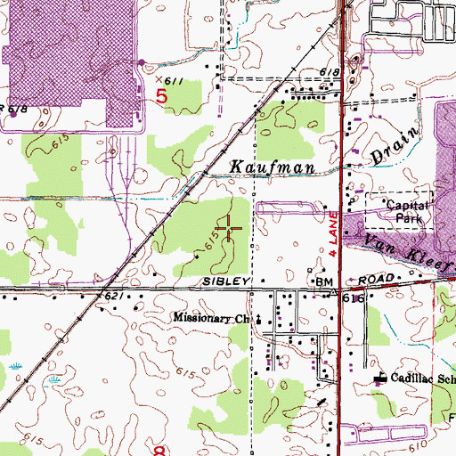 Topographic Map of Tel Sibley Plaza Shopping Center, MI