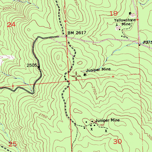 Topographic Map of Juniper Mine, CA