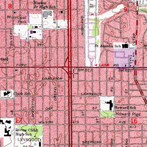 Topographic Map of Tel-Ford Shopping Center, MI
