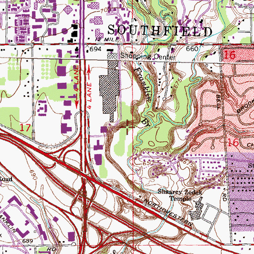 Topographic Map of Tel-Twelve Mall Shopping Center, MI