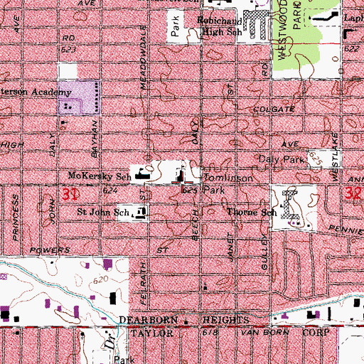 Topographic Map of Tomlinson Elementary School, MI