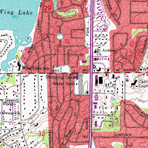 Topographic Map of Bloomfield Township Fire Department Station 3, MI