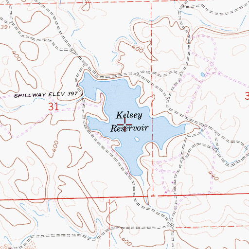 Topographic Map of Kelsey Reservoir, CA