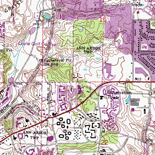 Topographic Map of Traver Village Shopping Center, MI