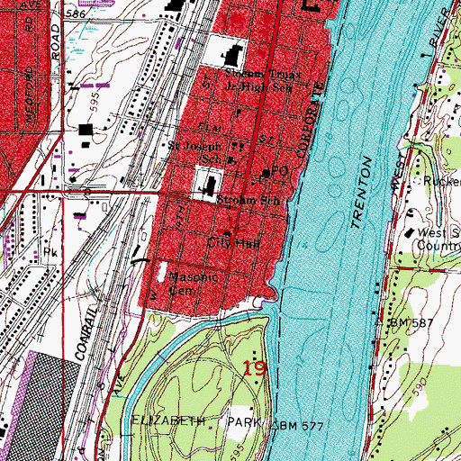 Topographic Map of Trenton Fire Department Station 1 Headquarters, MI