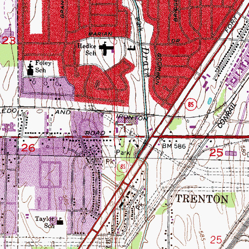 Topographic Map of Trenton Shopping Center, MI