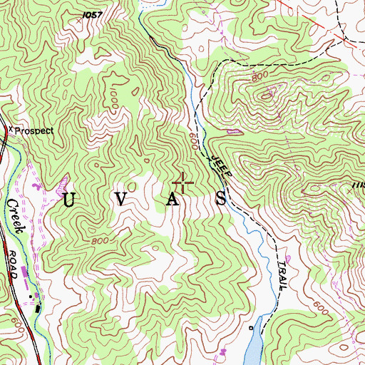 Topographic Map of Las Uvas, CA