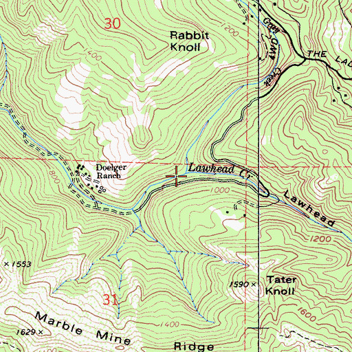 Topographic Map of Lawhead Canyon, CA