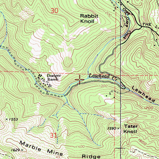 Topographic Map of Lawhead Creek, CA