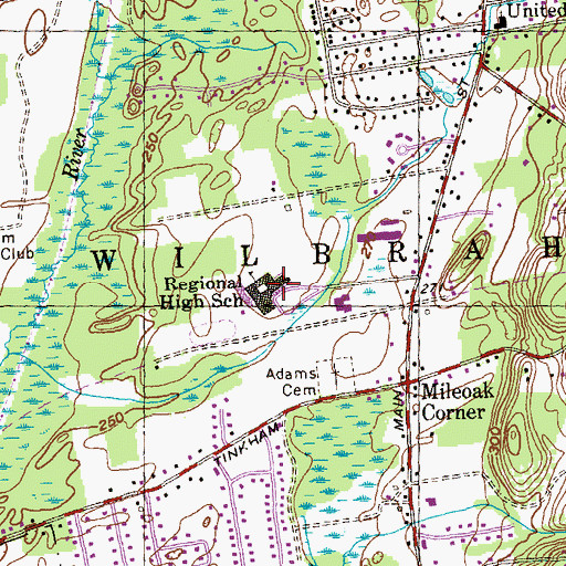 Topographic Map of Minnechaug Regional High School Media Center, MA