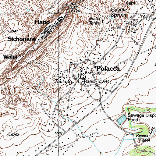 Topographic Map of Polacca Day School, AZ