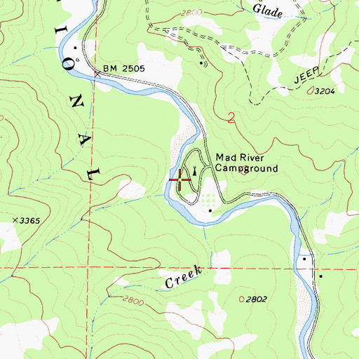 Topographic Map of Mad River Campground, CA
