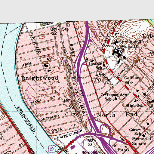 Topographic Map of Gerena Community School Library, MA