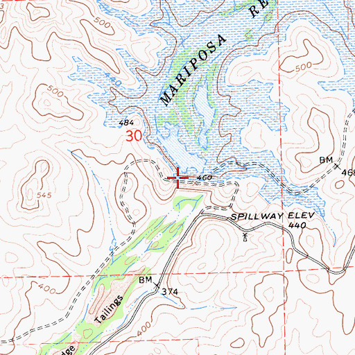Topographic Map of Mariposa Reservoir, CA