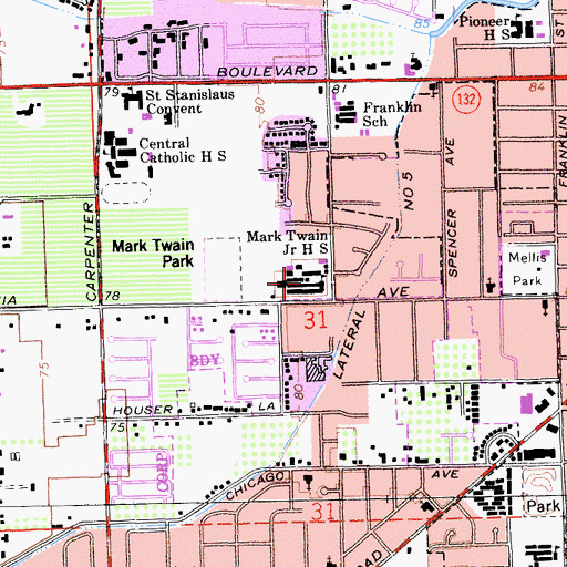 Topographic Map of Mark Twain Junior High School, CA