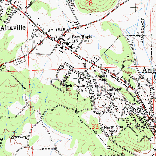 Topographic Map of Mark Twain Elementary School, CA