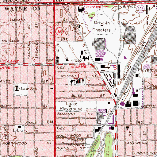 Topographic Map of Dove Academy of Detroit, MI