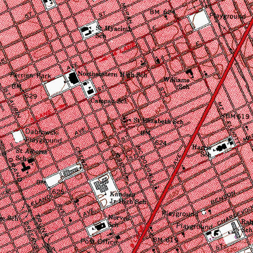 Topographic Map of East Catholic Elementary, MI