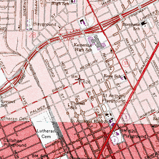 Topographic Map of East Grand Boulevard Church of God in Christ, MI