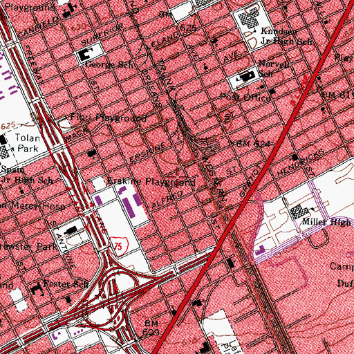 Topographic Map of Eastern Market Shopping Center, MI