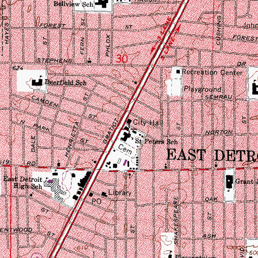 Topographic Map of Eastpointe Courthouse, MI